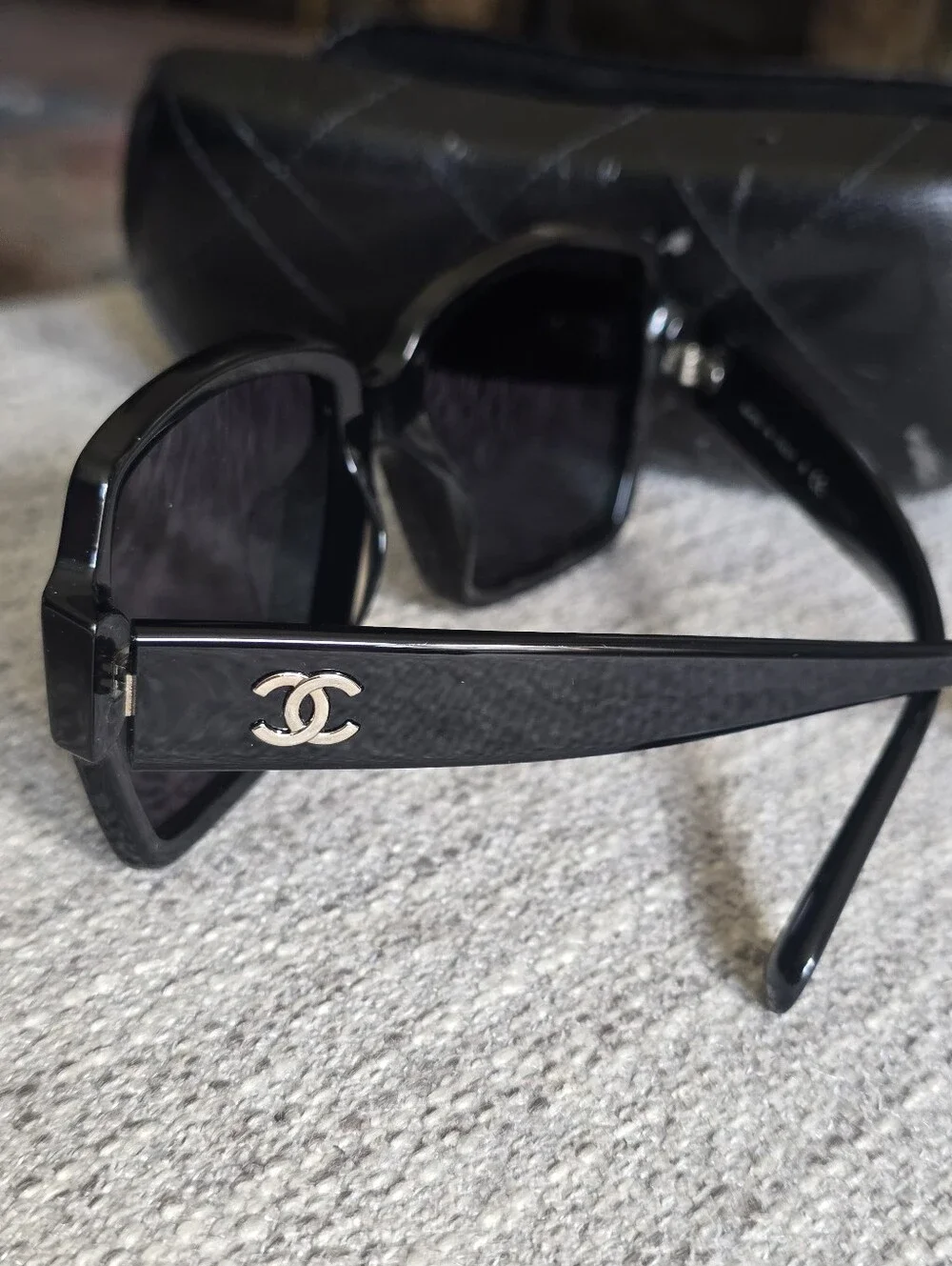 CHANEL Black & Silver CC Logo Acetate Sunglasses